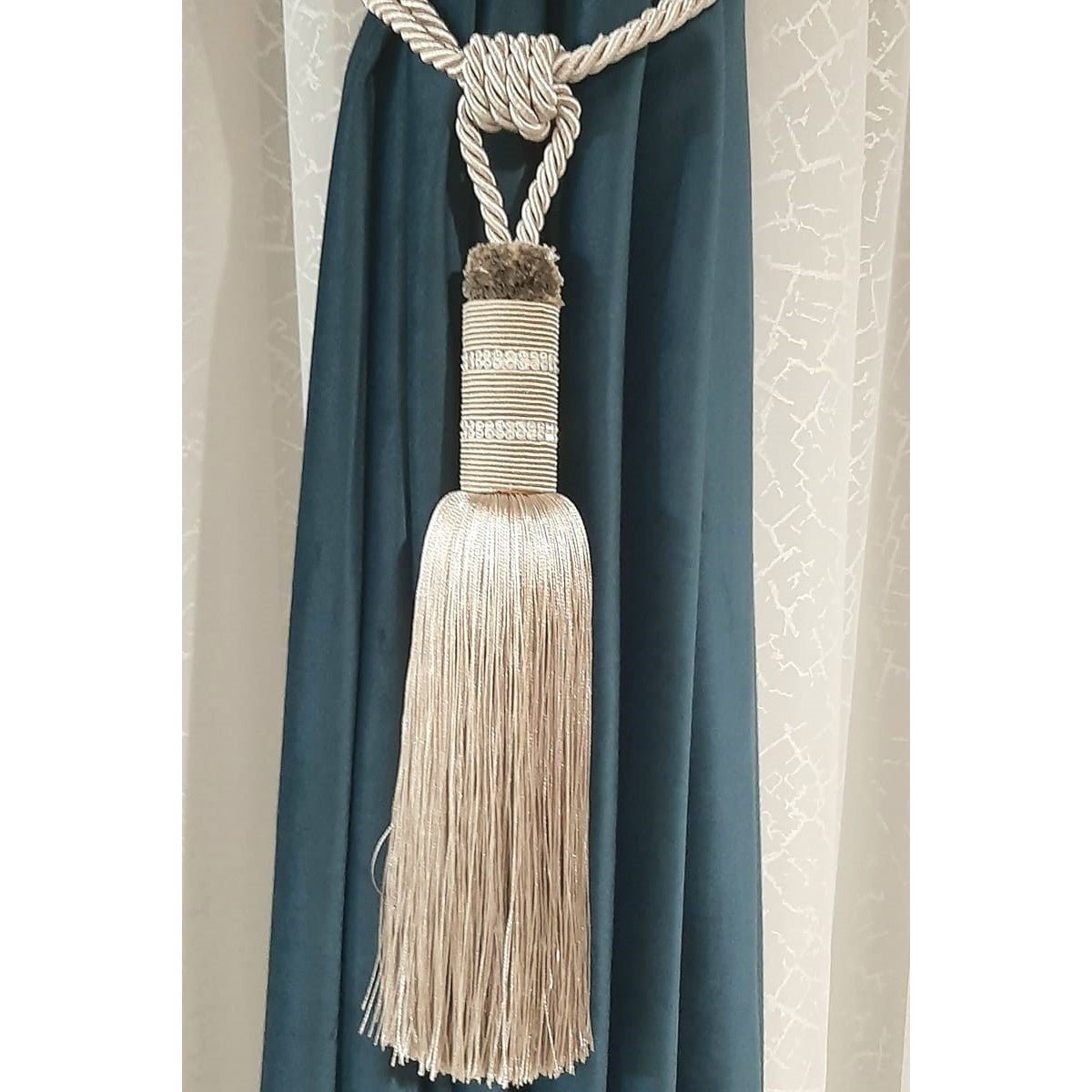 Ciucure decorativ cu șnur pentru perdele și draperii, Canaf Crystal, cu două șiruri de cristale