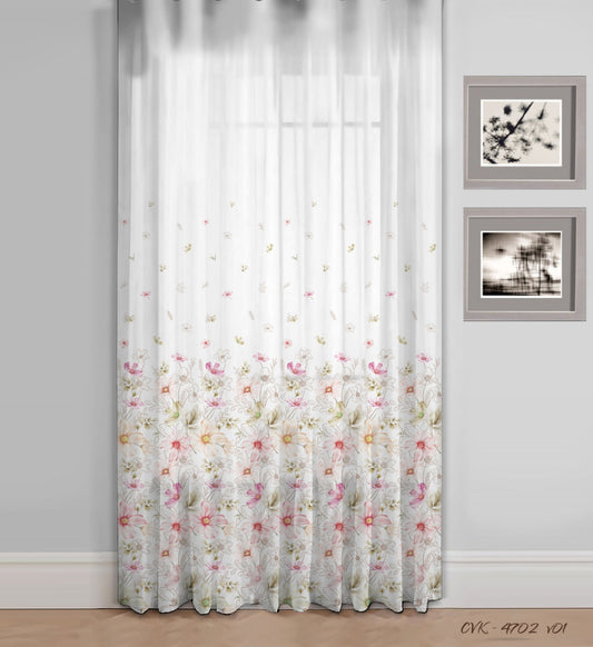 Perdea 534 CVK 4702/01, in, fond alb cu model floral roz