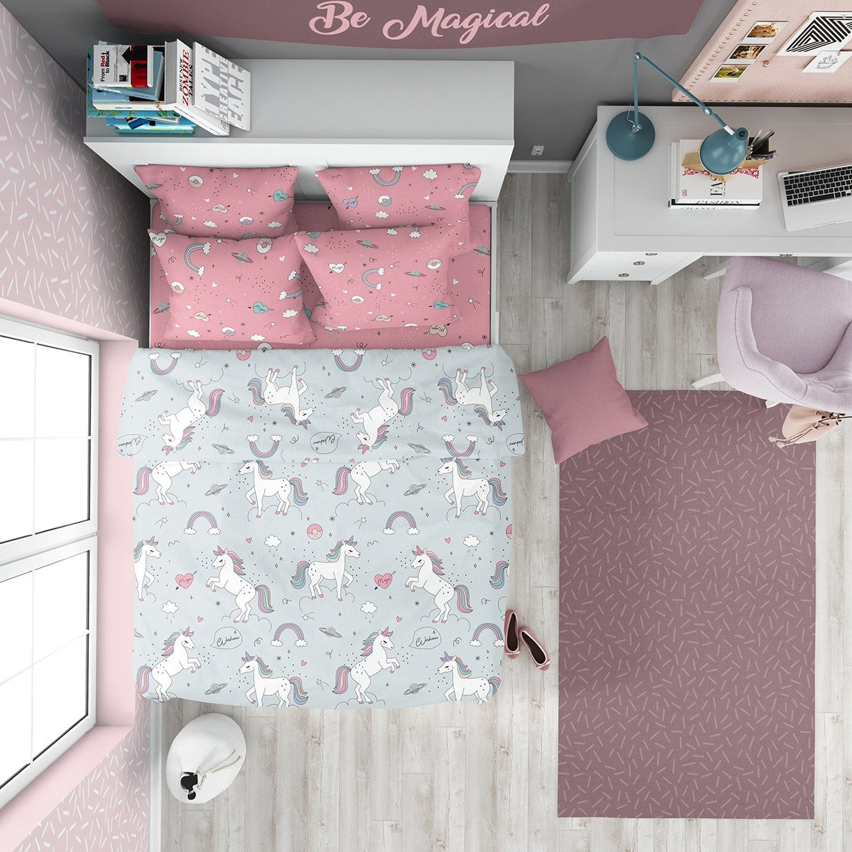 Lenjerie de pat pentru copii UNICORN Bumbac Ranforce 100% 4 piese