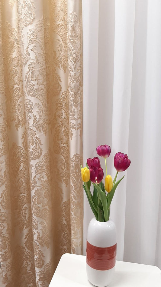 Draperie 19524/7101, tafta cu mătase, model clasic, bej auriu