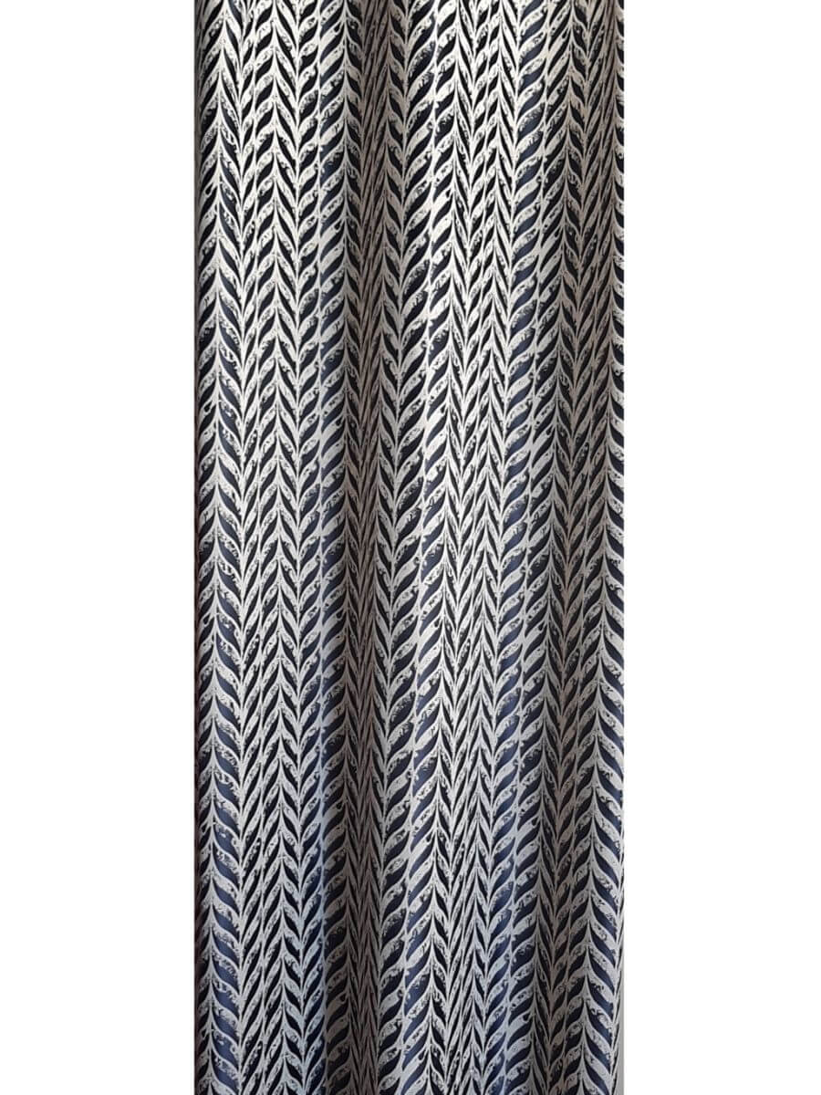 Opaque drapery 915051/854, taffeta with silk, navy blue and gold, vegetal pattern