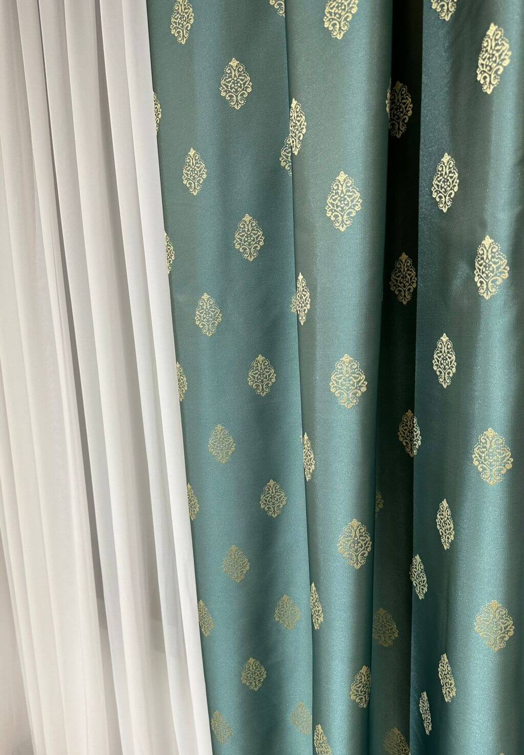 TS Baroque drapery, taffeta, mint green with classic baroque gold pattern