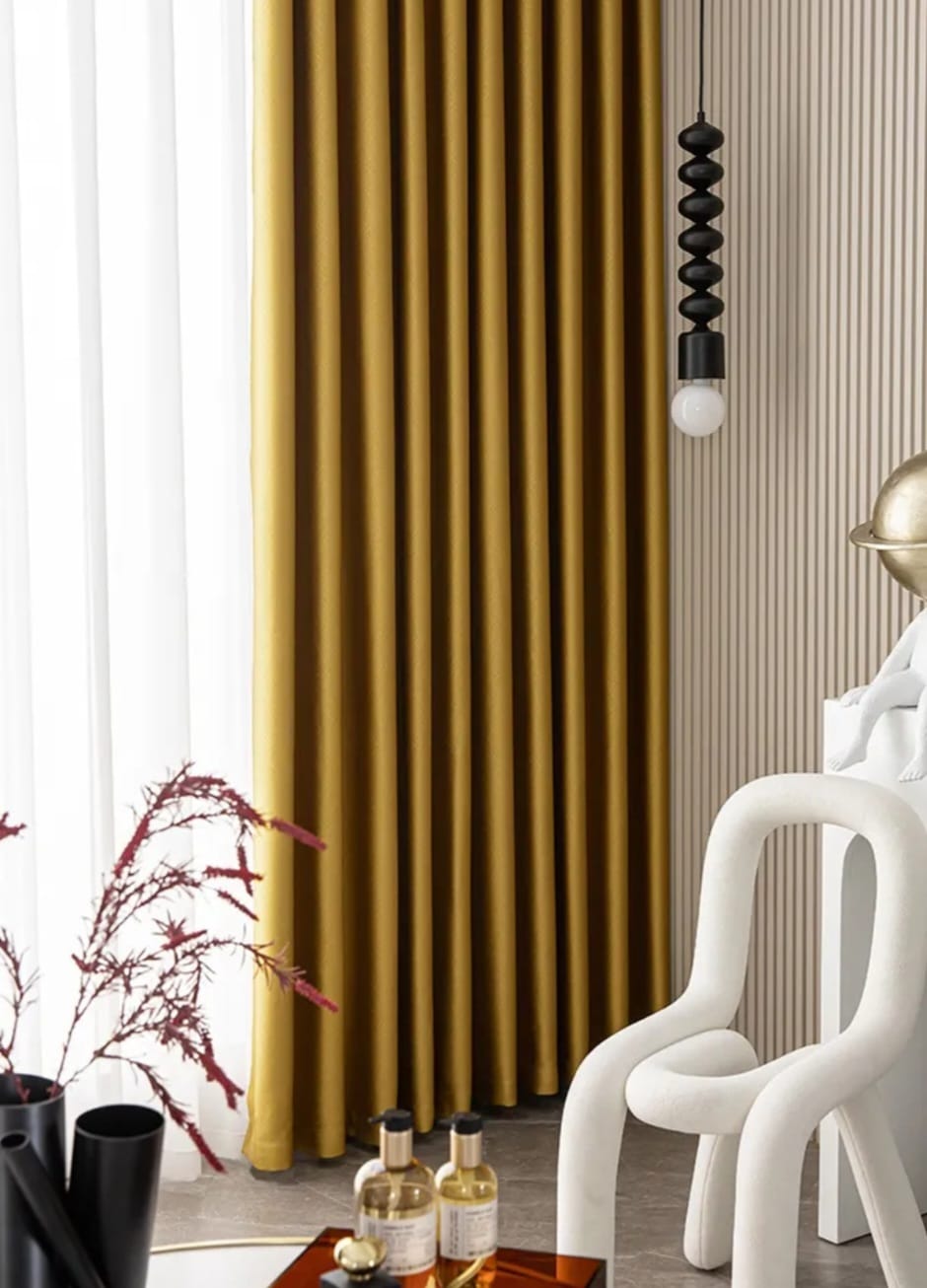 Velvet curtain 224, mustard yellow, silk