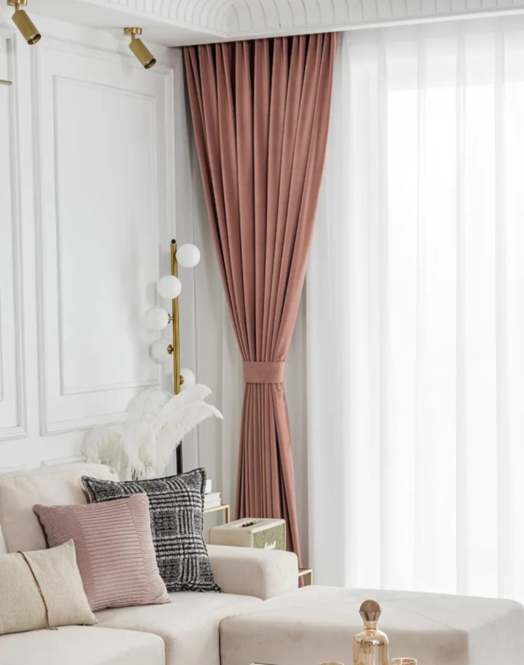 Velvet curtain 5018/15, salmon