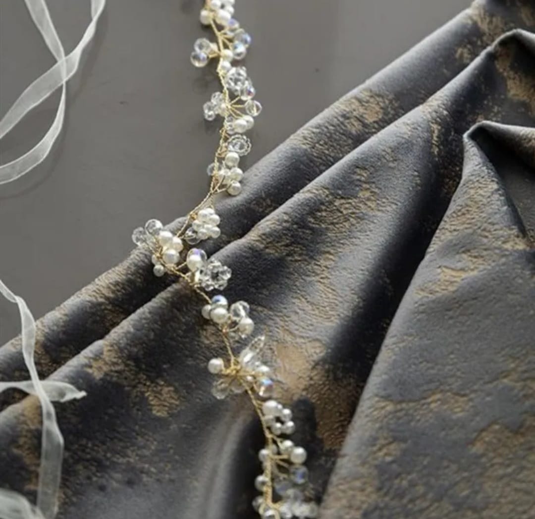 Printed, textured Velvet drapery with golden patina