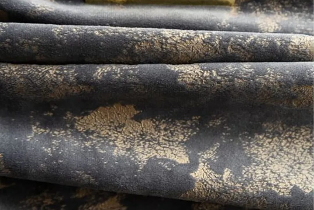 Printed, textured Velvet drapery with golden patina