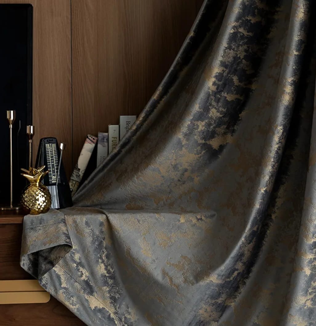 Printed, textured Velvet drapery with golden patina