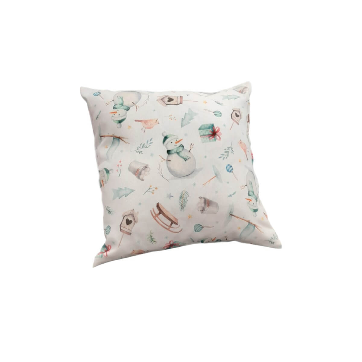 Față de pernă Olaf, model festiv de Crăciun cu oameni de zăpadă, 40x40 cm, bumbac, multicolor
