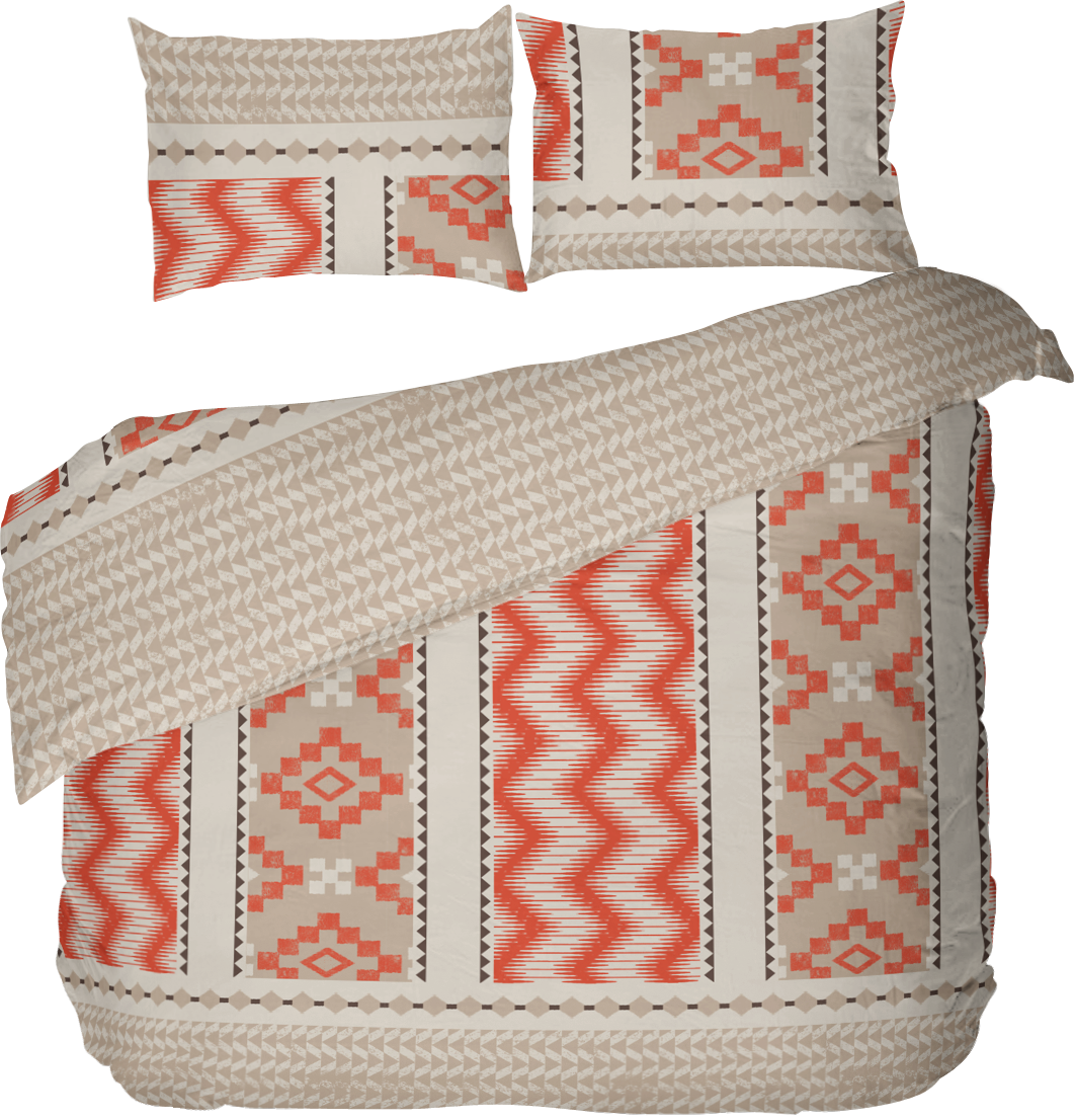 Lenjerie de pat dublu fara cearsaf de pat FOLKLOR BEJ, 100% bumbac ranforce, 3 piese