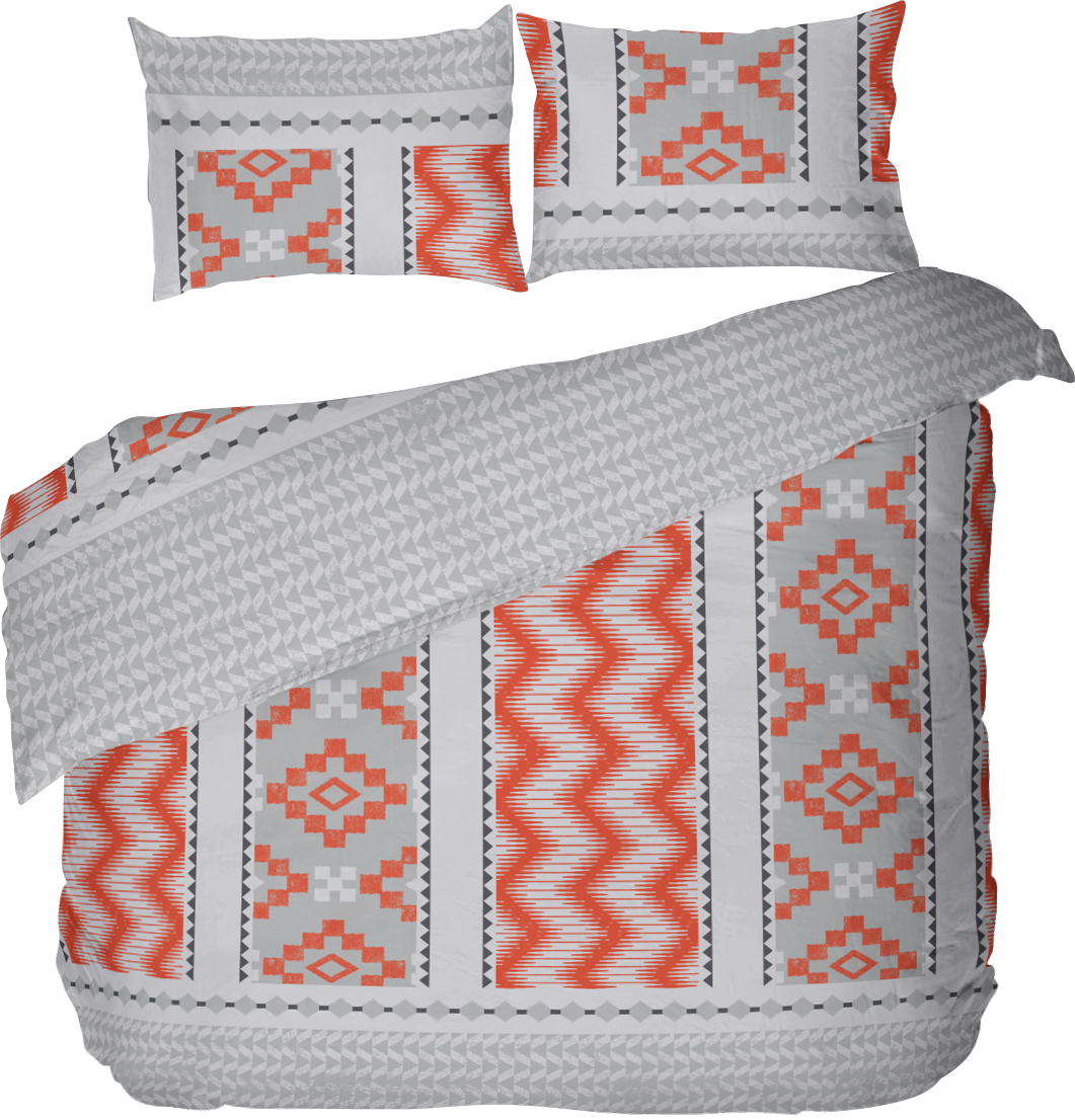 Lenjerie de pat dublu fara cearsaf de pat FOLKLOR GRI, 100% bumbac ranforce, 3 piese