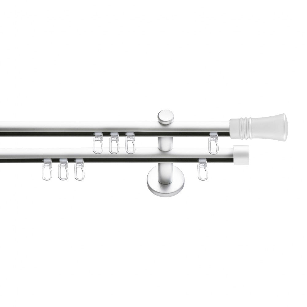 Galerie cu profil aluminiu Ahile, Ø 19mm, dublă albă cu consolă plată