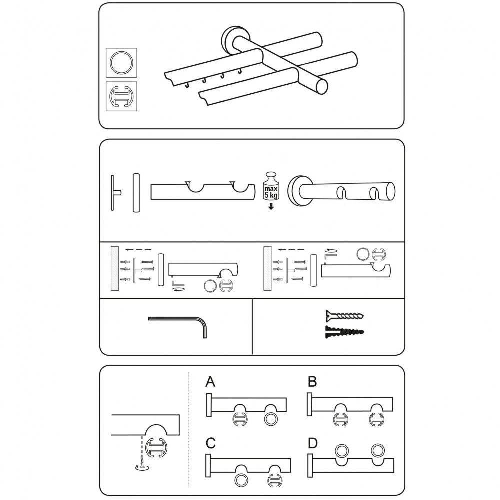 Galerie cu profil aluminiu Ahile, Ø 19mm, dublă albă cu consolă plată