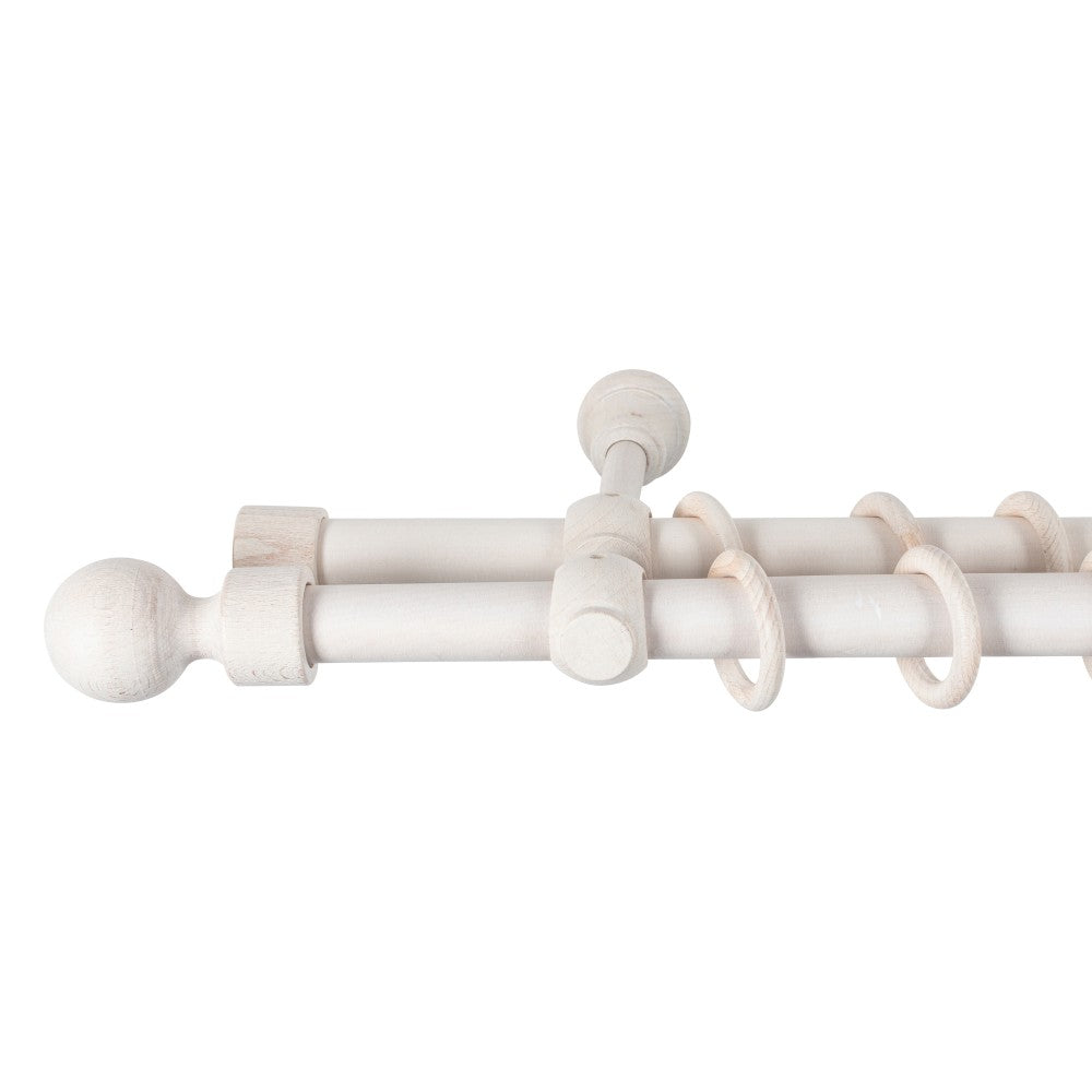 Galerie dubla lemn masiv Giro, nuanta alb-antic, 360 cm - KIT COMPLET