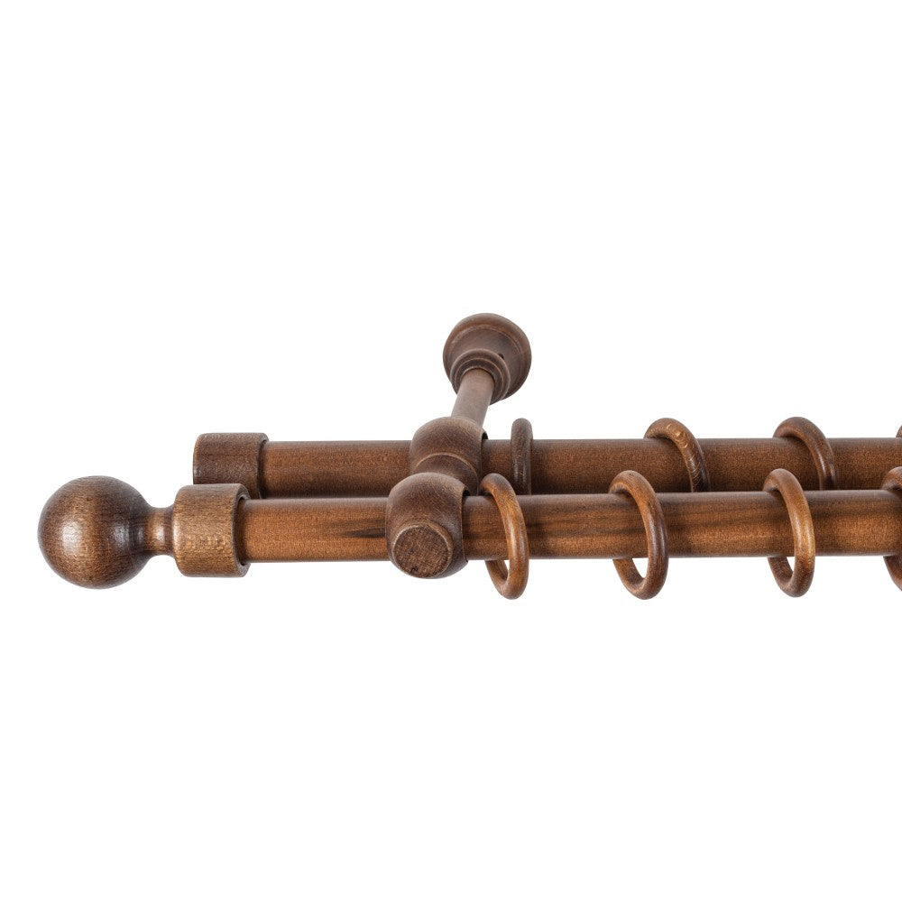 Galerie dubla lemn masiv Giro, nuanta nuc, 240 cm - KIT COMPLET