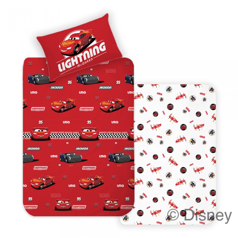 Lenjerie de pat CARS D/02, bumbac 100%, cearceaf pilotă 140x200, față pernă 50x70, Colecția Disney