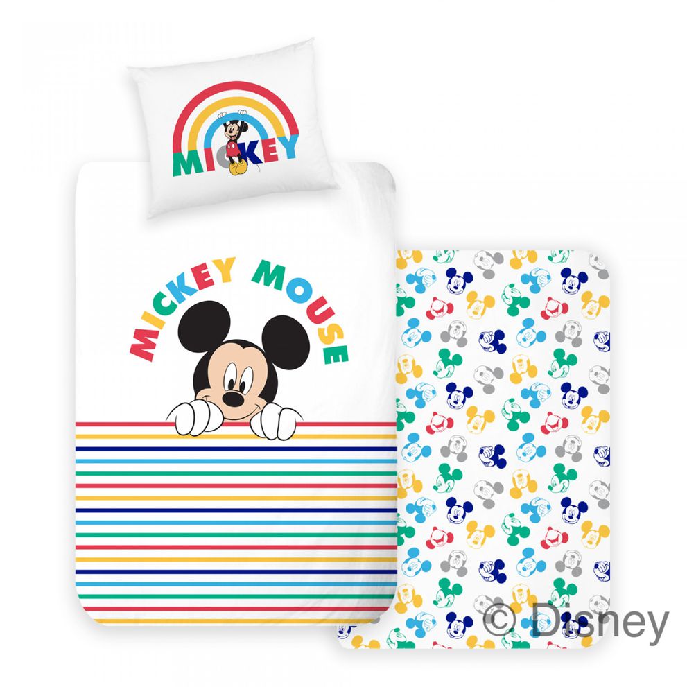 Lenjerie de pat baby, MICKEY D/02, bumbac 100%, cearceaf pilotă 90x130, față pernă 40x50, Colecția Disney