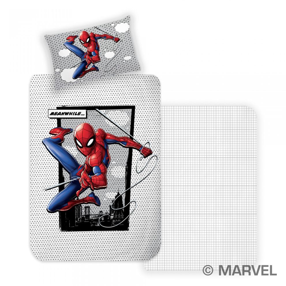 Lenjerie de pat SPIDERMAN D/01, bumbac 100%, cearceaf pilotă 140x200, față pernă 50x70, Colecția Disney