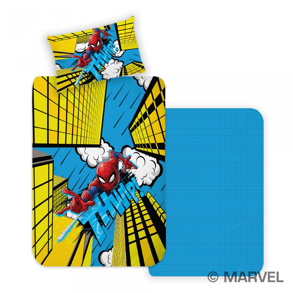 Lenjerie de pat SPIDERMAN D/02, bumbac 100%, cearceaf pilotă 140x200, față pernă 50x70, Colecția Disney