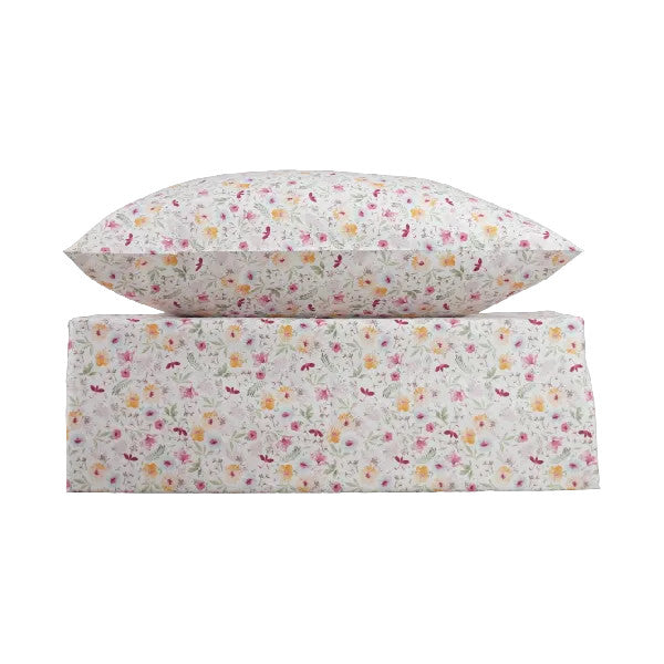 Set lenjerie de pat pentru 2 persoane, bumbac satinat, cearceaf pilotă 200 x 200 cm cu 2 fețe de pernă 50 x 70 cm, model floral multicolor