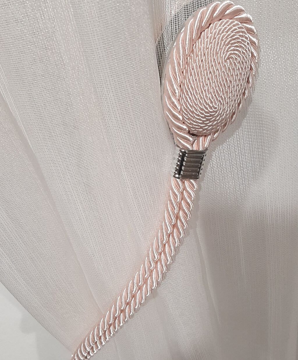 Set 2 magneți decorativi pentru draperii, formă ovală, șnur textil dublu de 53 cm, roz