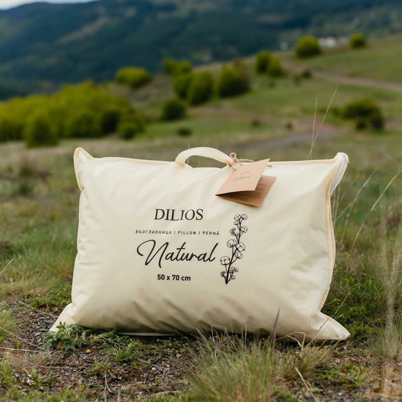 Perna confortabila NATURAL cu husa din 100% bumbac natural netratat