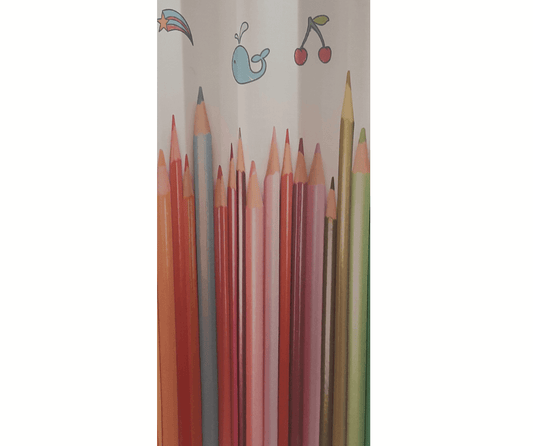 Perdea 534 CVK1165/01, din in natural, albă, imprimeu cu creioane colorate, model exclusiv