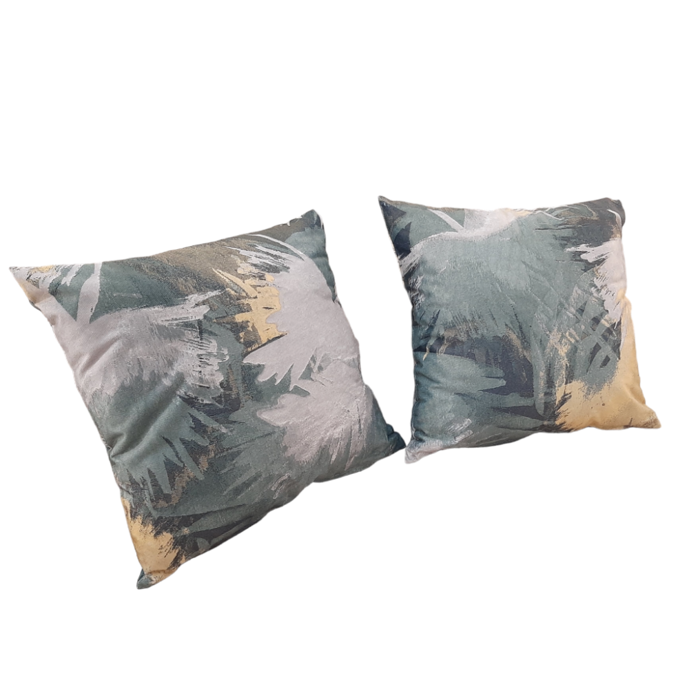 Set 2 perne decorative Amazonia, catifea, model tropical, verde și auriu, 40x40 cm