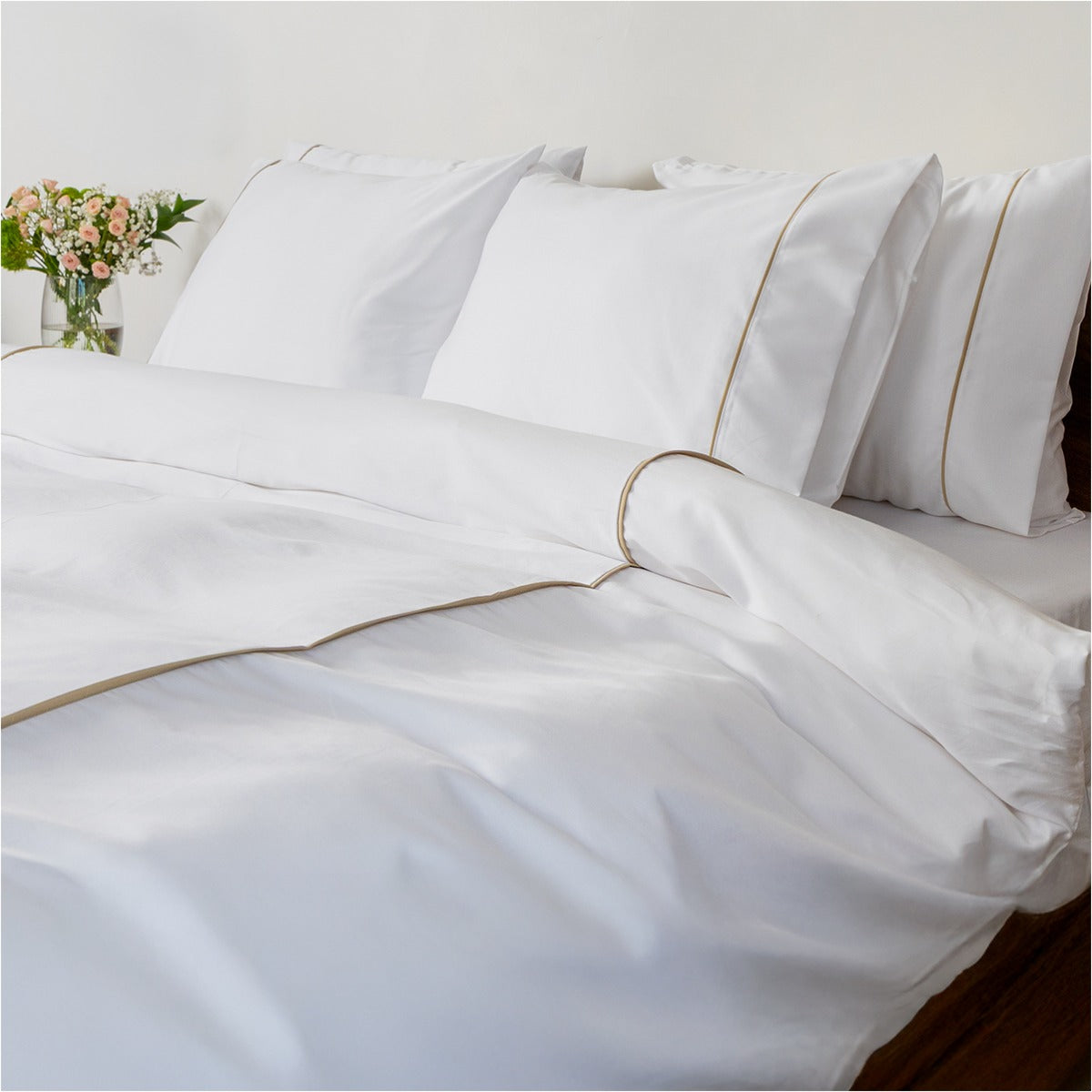 Lenjerie de pat din bumbac satinat PREMIUM ELEGANCE BEJ 3 piese