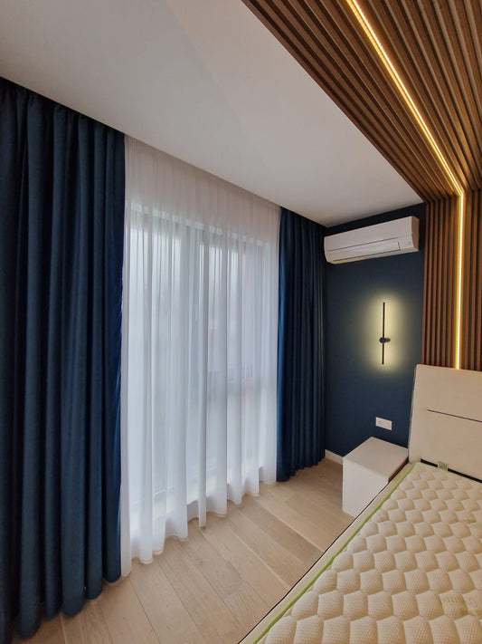 Perdea mătase combinată cu in 19240/01, albă, transparentă, cu inserții