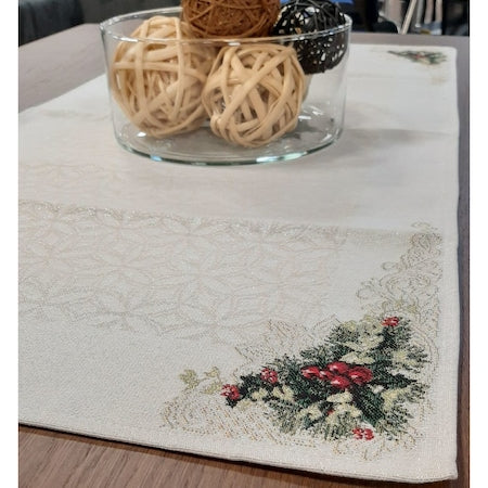 Napron Silver Christmas, pentru masa festivă de Crăciun și Anul Nou, bumbac, argintiu, dimensiuni 45 x 95 cm