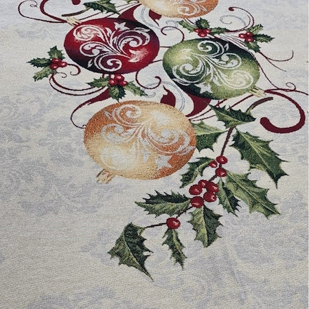 Față de pernă decorativă Sweet Red Christmas, 40 x 40 cm, bumbac, model de Crăciun, cu globulețe, argintiu și roșu