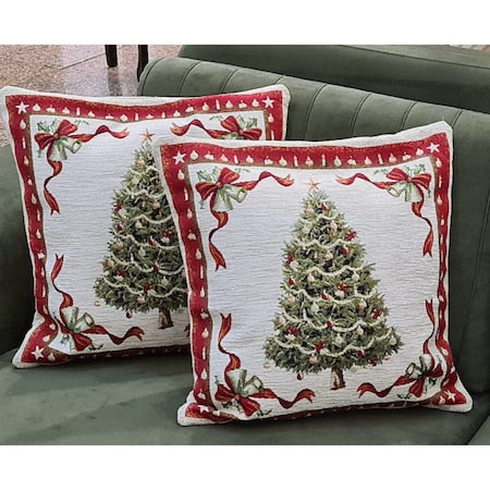 Față de pernă decorativă, Brad de Crăciun, 40 x 40 cm, bumbac, multicolor