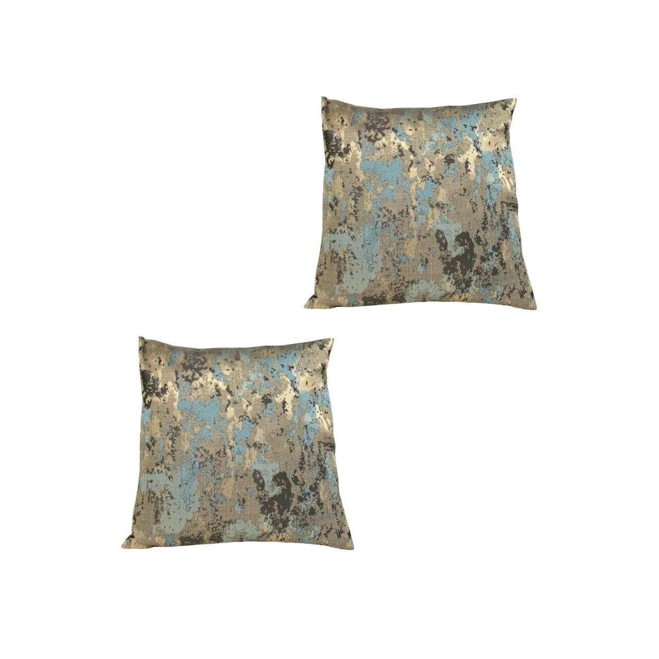 Set 2 perne decorative cu burdufi 20365/4110, mătase, auriu și turcoaz, 40x40 cm