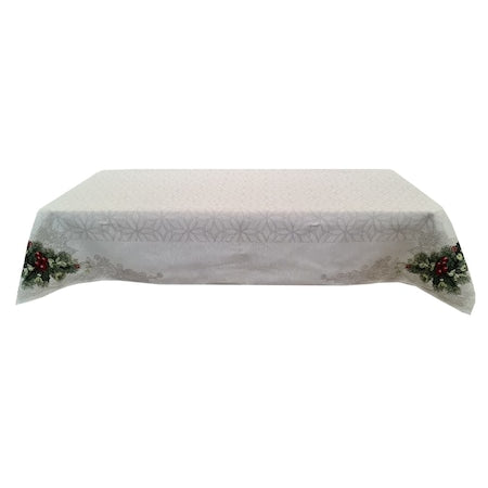 Silver Christmas tablecloth, festive Christmas pattern, cotton, white and silver