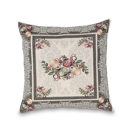 Față de pernă decorativă Sweet Brown Christmas, 40 x 40 cm, bumbac, model de Crăciun, cu globulețe, argintiu și verde olive