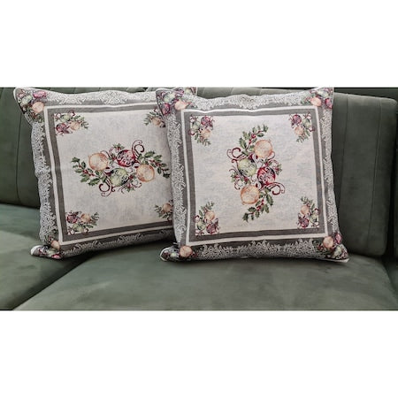 Față de pernă decorativă Sweet Brown Christmas, 40 x 40 cm, bumbac, model de Crăciun, cu globulețe, argintiu și verde olive