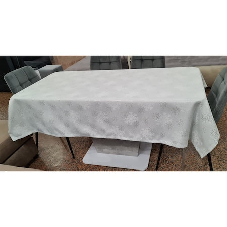 Față de masă Silver Snow, model festiv pentru masa de Crăciun și Anul Nou, bumbac, argintiu