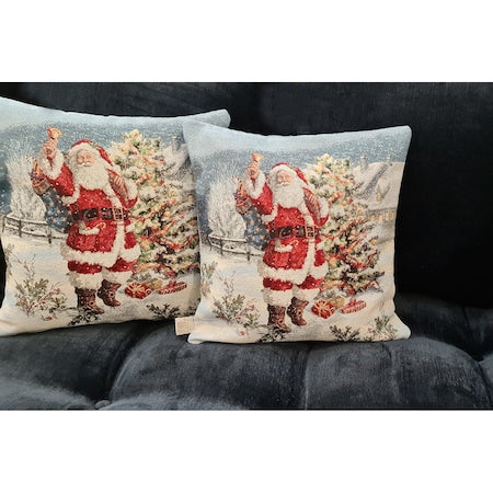 Față de pernă decorativă, Moș Crăciun, 40 x 40 cm, bumbac, multicolor