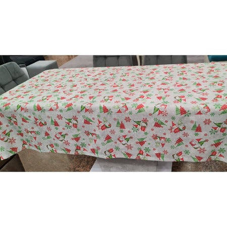 Față de masă Green Christmas, model festiv de Crăciun cu brazi, bumbac, verde și roșu