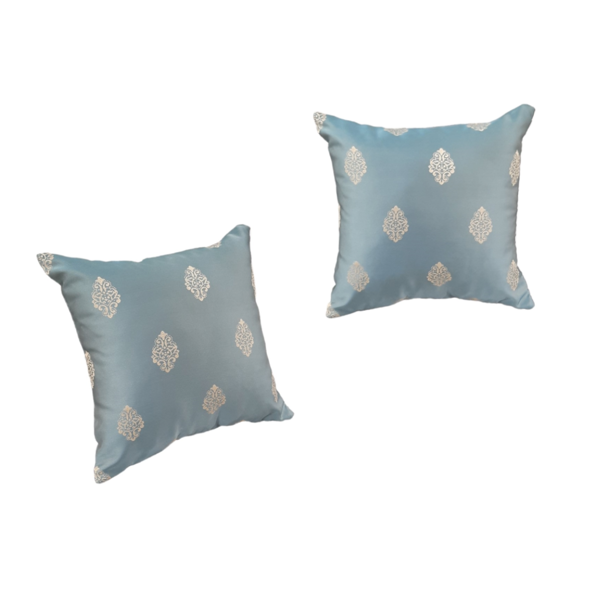 Set 2 perne decorative TS Baroc, 40x40 cm, tafta, verde mentă cu model auriu clasic baroc