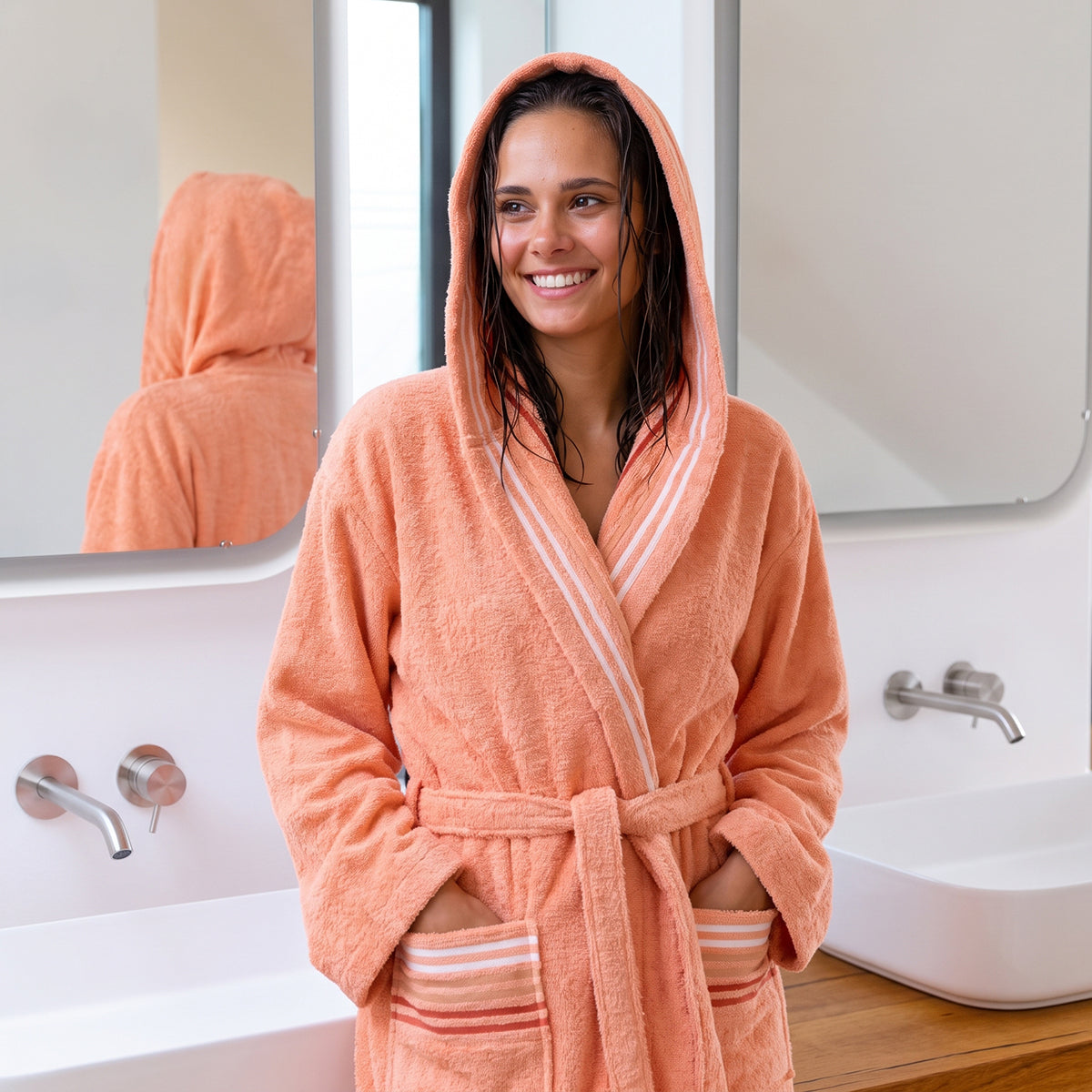 Bathrobe VENETIA PEACH L/XL 100% cotton