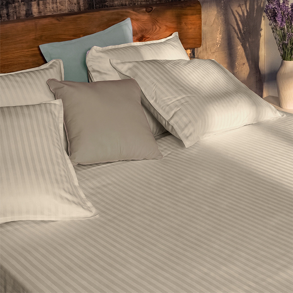 Striped bed sheet SEVILLA LUX SAND GREY BEIGE 150/260 cm