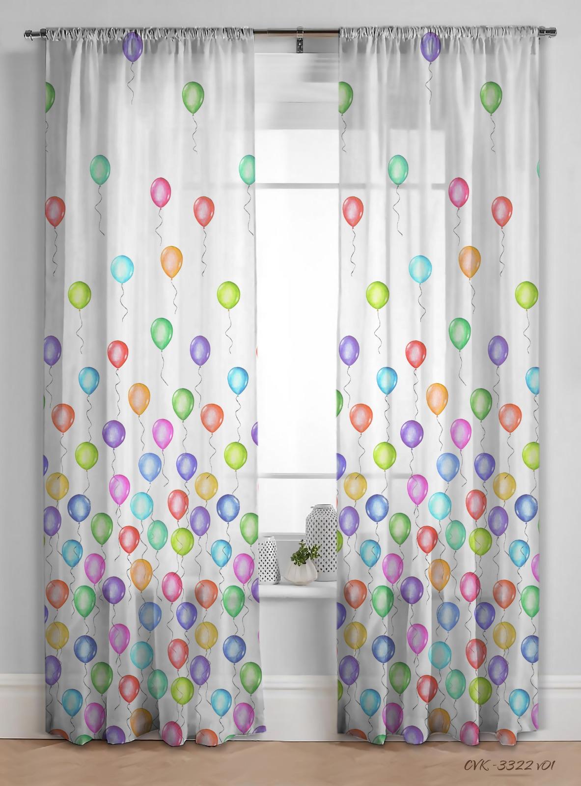 Curtain 534 CVK 3322/01, natural linen, white, colorful balloon print, exclusive model