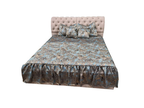 Cuvertura de pat matlasată 20365/4110, din mătase, cu model exclusivist, turcoaz / auriu, 1.40 m x 2 m