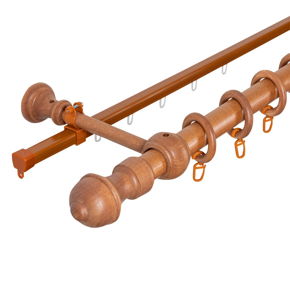 Simple solid wood gallery Ares, cherry shade, 260 cm - U-RAIL INCLUDED 