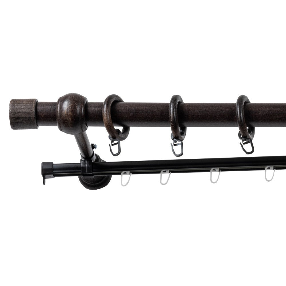 Simple gallery in solid Cafiro wood, wenge shade, 140 cm - U-RAIL INCLUDED 
