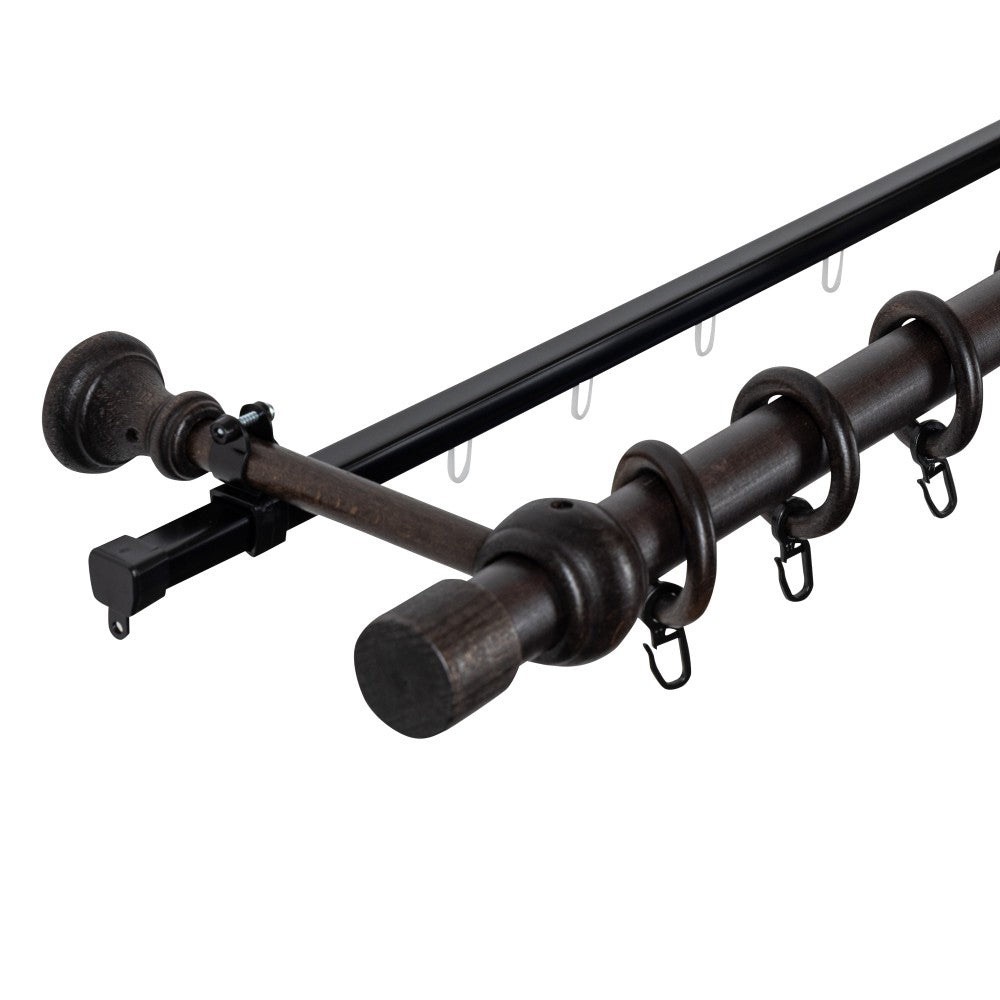 Simple gallery in solid Cafiro wood, wenge shade, 260 cm - U-RAIL INCLUDED 