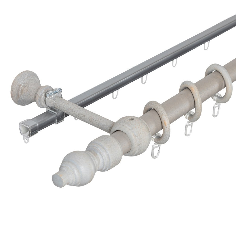 Simple gallery, solid wood Filigrano, antique gray shade, 300 cm - U-RAIL INCLUDED 