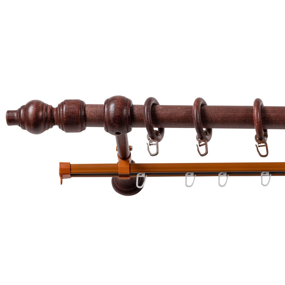Simple solid wood gallery Filigrano, mahogany shade, 240 cm - U-RAIL INCLUDED 