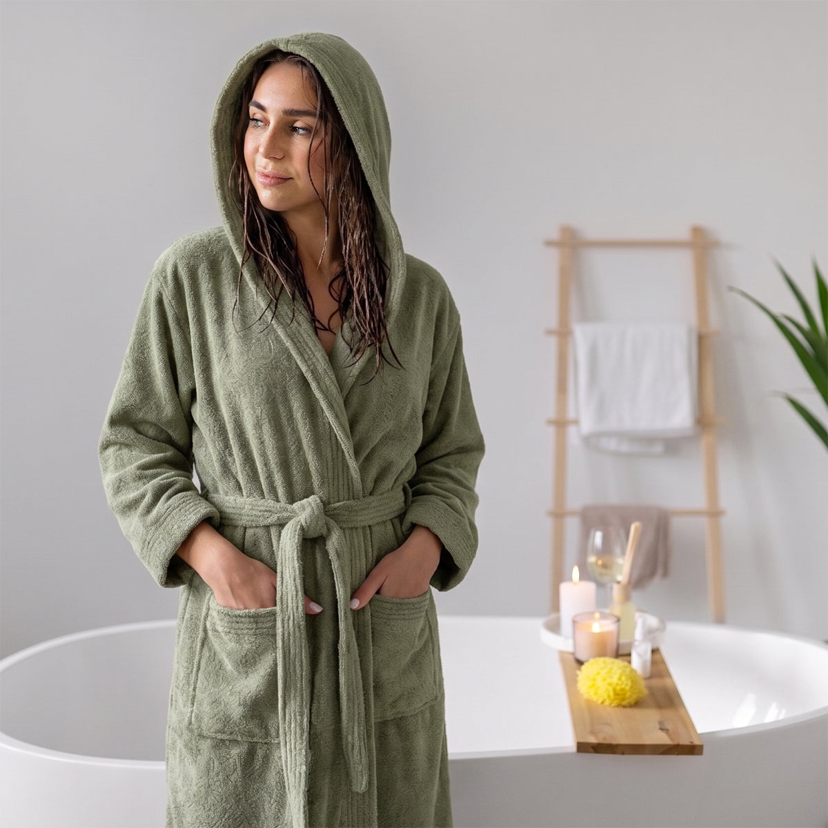 Halat de baie BAMBOO verde inchis S/M 50% micro bumbac 50% bambus
